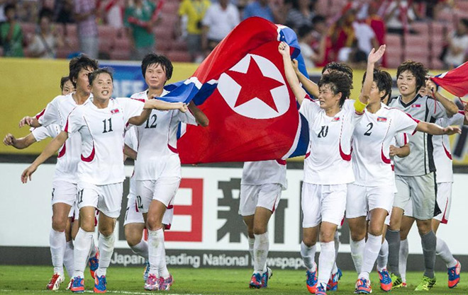 2015年8月、東アジアカップ大会で優勝した北朝鮮女子サッカーチームの選手たち　(「わが民族同士より」引用)