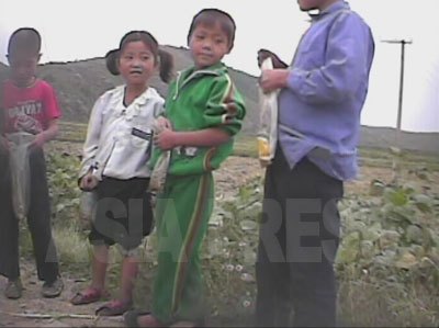 ４　学校で与えられたバッタ取り課題に奮闘中の子供たち。（2008年9月下旬黄海北道黄州（ファンジュ）郡　シム・ウィチョン撮影）