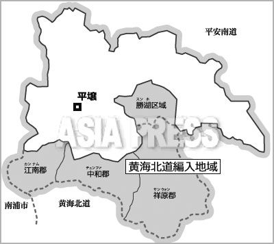 縮小後の平壌（2010年）。 平壌市から分離された人口は、約一割にあたる32万人に及ぶという（注1）。