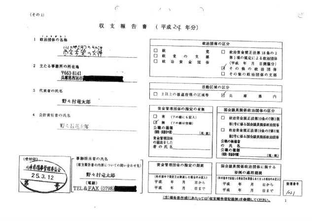 平成24年分 政治収支報告書（西宮自由の女神）