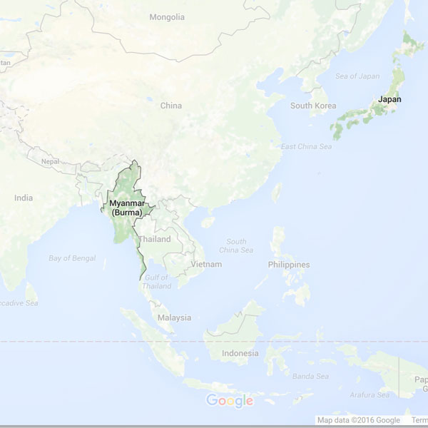 東南アジアに位置するミャンマー。ロヒンギャたちが暮らすのは、隣国バングラデシュとの国境周辺だ。(グーグル地図)