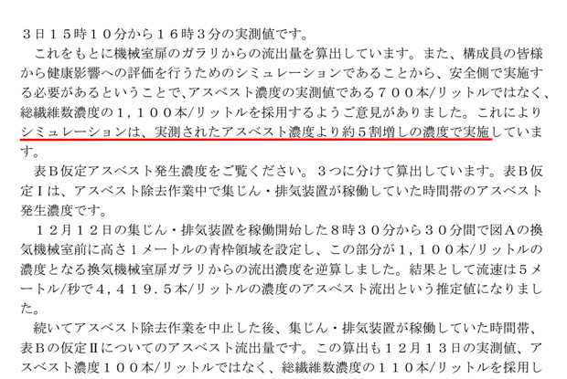 2015年6月15日の検討会議事録（名古屋市）には「約5割増しの濃度」でシミュレーションを実施したとの主張が記録されている